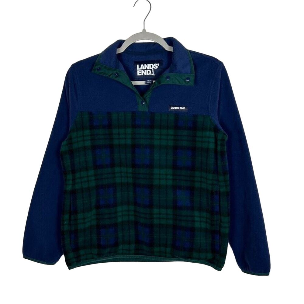 Lands End Women's XSP 1/4 snap fleece Heritage plaid pullover Outdoors hiking
